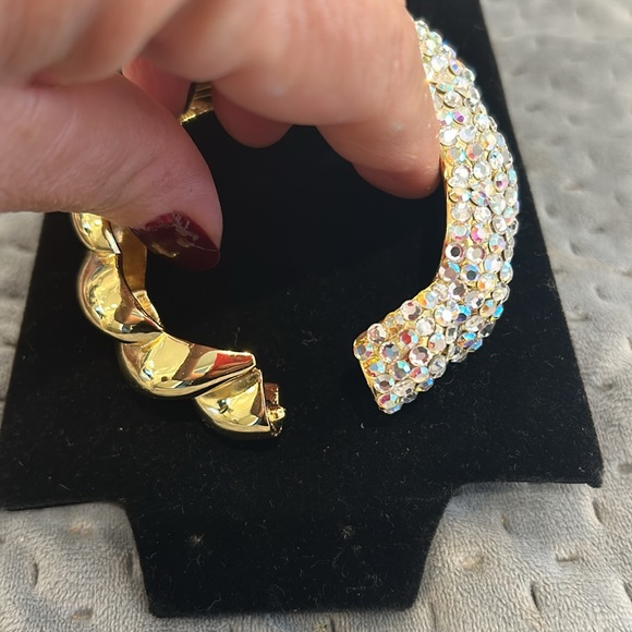 Aurora Borealis Crystal With Gold Rope Style Hinged Bracelet-boutique - Picture 5 of 12